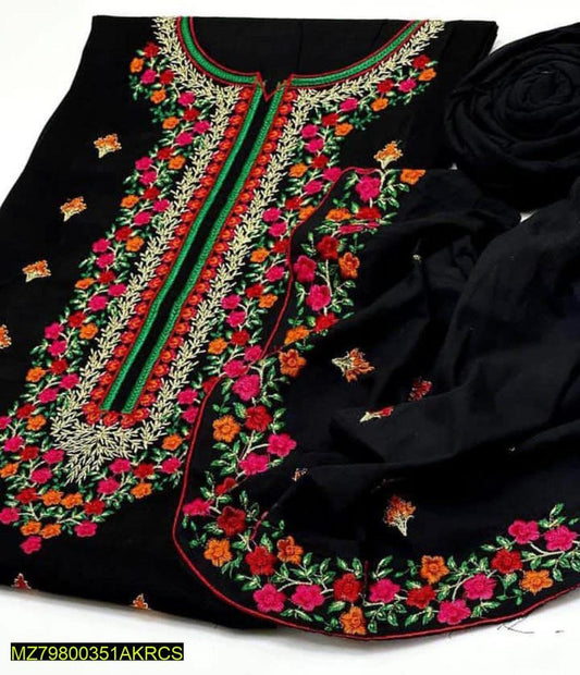 2 Pcs Women's Unstitched Cotton Embroidered Suit