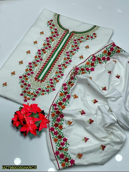 2 Pcs Women's Unstitched Cotton Embroidered Suit